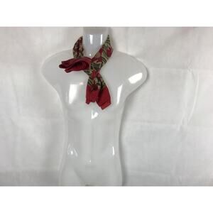 Boutique Square Silk Scarf/Bandana Red and Green Poppy Flower Pattern Red Border